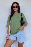 Kadın Açık Yeşil Basic Düz Baskısız Oversize Salas Boyfriend T-Shirt