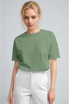 Kadın Açık Yeşil Nefes Alan Bisiklet Yaka Regular Fit Normal Kesim Baskisiz Basic T-Shirt