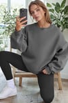 Kadın Antrasit Basic 0 Sıfır Yaka Baskısız Düz Oversize Salaş Bol Kesim Polar Sweatshirt 