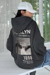 Kadın Antrasit Melanj 1898 Baskılı Kapüşonlu Oversize 3 iplik Şardonlu Salaş Bol Kesim Hoodie Sweatshirt