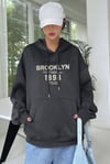 Kadın Antrasit Melanj 1898 Baskılı Kapüşonlu Oversize 3 iplik Şardonlu Salaş Bol Kesim Hoodie Sweatshirt