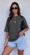 Kadın Antrasit Melanj Geyik Oversize Salas Boyfriend T-shirt