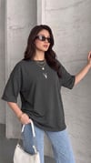 Kadın Antrasit Melanj Geyik Oversize Salas Boyfriend T-shirt