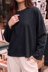 Kadın Antrasit Melanj T-shirt Geniş Kol Bisiklet Yaka Uzun Kollu Tişört