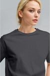 Kadın Antrasit Nefes Alan Bisiklet Yaka Regular Fit Normal Kesim Baskisiz Basic T-Shirt