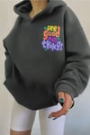 Kadın Antrasit See Good Baskılı 3 iplik Şardonlu Kapüşonlu Oversize Salaş Bol Kesim Hoodie Sweatshirt