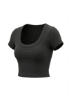 Kadın Antrasit U Yaka Kısa Kollu Fitilli Kaşkorse Body T-Shirt