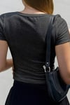 Kadın Antrasit U Yaka Kısa Kollu Fitilli Kaşkorse Body T-Shirt
