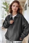 Kadın Antrasit Yarım Fermuar Polo Yaka Oversize Salaş Bol Kesim Polar Sweatshirt