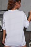 Kadın Aslan Baskılı Beyaz Bisiklet Yaka Oversize Salaş T-Shirt