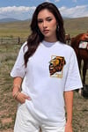 Kadın Aslan Baskılı Beyaz Bisiklet Yaka Oversize Salaş T-Shirt