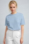 Kadın Bebe Mavisi %100 Pamuk Nefes Alan Bisiklet Yaka Regular Fit Normal Kesim Baskisiz Basic T-Shirt