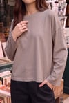 Kadın Bej T-shirt Geniş Kol Bisiklet Yaka Uzun Kollu Tişört