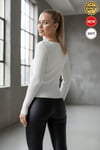 Kadın Beyaz Armut Yaka Çengel Detaylı Kancalı Uzun Kollu Fitilli Extra Soft Yumuşak Bluz Body