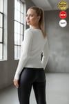 Kadın Beyaz Armut Yaka Çengel Detaylı Kancalı Uzun Kollu Fitilli Extra Soft Yumuşak Bluz Body