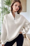 Kadın Beyaz Balıkçı Yaka 3 Iplik Içi Polarlı Şardonlu Oversize Sweatshirt