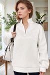 Kadın Beyaz Balıkçı Yaka 3 Iplik Içi Polarlı Şardonlu Oversize Sweatshirt