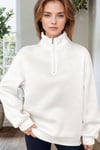 Kadın Beyaz Balıkçı Yaka 3 Iplik Içi Polarlı Şardonlu Oversize Sweatshirt