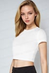 Kadın Beyaz Bisiklet Yaka Kısa Kollu Fitilli Kaşkorse Crop Bluz