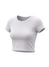 Kadın Beyaz Bisiklet Yaka Kısa Kollu Fitilli Kaşkorse Crop Bluz