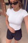 Kadın Beyaz Bisiklet Yaka Likralı Kısa Kol Body Crop T-Shirt