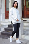 Kadın Beyaz Free Life Baskılı 0 Sıfır Yaka Oversize Salaş Bol Kesim Polar Sweatshirt