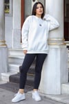 Kadın Beyaz Free Life Baskılı 0 Sıfır Yaka Oversize Salaş Bol Kesim Polar Sweatshirt