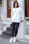 Kadın Beyaz Free Life Baskılı 0 Sıfır Yaka Oversize Salaş Bol Kesim Polar Sweatshirt
