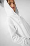 Kadin Beyaz Kapüşonlu Fermuarlı 3 Üç İplik Polar Kanguru Oversize Salaş Sweatshirt Zip Up Hoodie