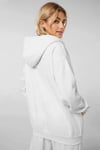 Kadin Beyaz Kapüşonlu Fermuarlı 3 Üç İplik Polar Kanguru Oversize Salaş Sweatshirt Zip Up Hoodie