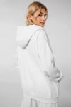 Kadin Beyaz Kapüşonlu Fermuarlı 3 Üç İplik Polar Kanguru Oversize Salaş Sweatshirt Zip Up Hoodie