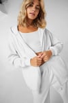 Kadin Beyaz Kapüşonlu Fermuarlı 3 Üç İplik Polar Kanguru Oversize Salaş Sweatshirt Zip Up Hoodie