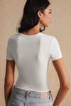 Kadın Beyaz Kiraz Leopar Desenli Bisiklet Yaka Likralı Kısa Kol Body Crop Bluz