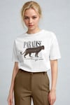 Kadın Beyaz Paradise Leopar Kadın Kısa Kol Relax Fit Rahat Kesim Regular T-shirt