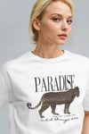 Kadın Beyaz Paradise Leopar Kadın Kısa Kol Relax Fit Rahat Kesim Regular T-shirt