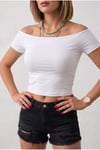 Kadın Beyaz Renkli Kayık Yaka Vücuda Oturan Basic Esnek Crop Bluz
