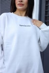Kadın Beyaz Spectacular Baskılı 0 Sıfır Yaka Oversize Salaş Bol Kesim Polar Sweatshirt