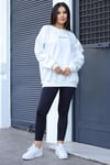 Kadın Beyaz Spectacular Baskılı 0 Sıfır Yaka Oversize Salaş Bol Kesim Polar Sweatshirt