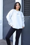 Kadın Beyaz Spectacular Baskılı 0 Sıfır Yaka Oversize Salaş Bol Kesim Polar Sweatshirt