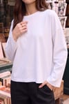 Kadın Beyaz T-shirt Geniş Kol Bisiklet Yaka Uzun Kollu Tişört