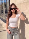 Kadın Beyaz U Yaka Kısa Kollu Fitilli Kaşkorse Bluz Body