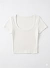 Kadın Beyaz U Yaka Kısa Kollu Fitilli Kaşkorse Body T-Shirt