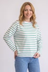 Kadın Beyaz Yeşil Geniş Kol İnce Çizgili İki İplik Oversize Sweatshirt