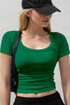 Kadın Bntn Yeşil U Yaka Kısa Kollu Fitilli Kaşkorse Body T-Shirt