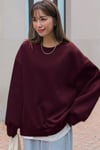 Kadın Bordo Basic 0 Sıfır Yaka Baskısız Düz Oversize Salaş Bol Kesim Polar Sweatshirt 
