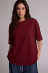 Kadın Bordo Basic Düz Baskısız Oversize Salas T-Shirt