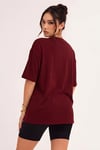 Kadın Bordo Basic Düz Baskısız Oversize Salas T-Shirt