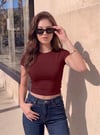 Kadın Bordo  Bisiklet Yaka Likralı Kısa Kol Body Crop Bluz