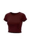 Kadın Bordo  Bisiklet Yaka Likralı Kısa Kol Body Crop Bluz