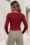 Kadın Bordo Düğme Detaylı Patlı Düğmeli Bisiklet Yaka Uzun Kollu Fitilli Kaşkorse Bluz Body
